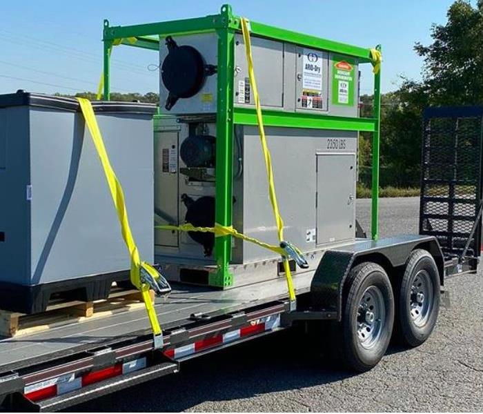 Commercial grade desiccant dehumidifier on the back of a trailer