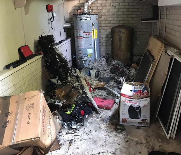 Garage that shows damage from an electrical fire